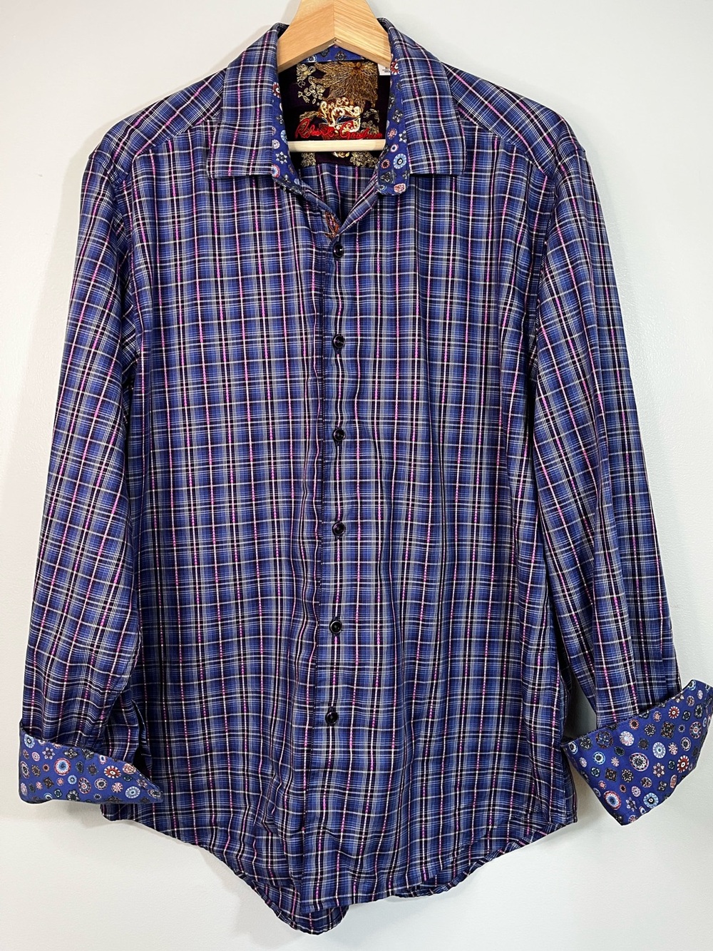 Robert Graham Cotton Blue Purple Plaid Button-Front Shirt Men’s Large